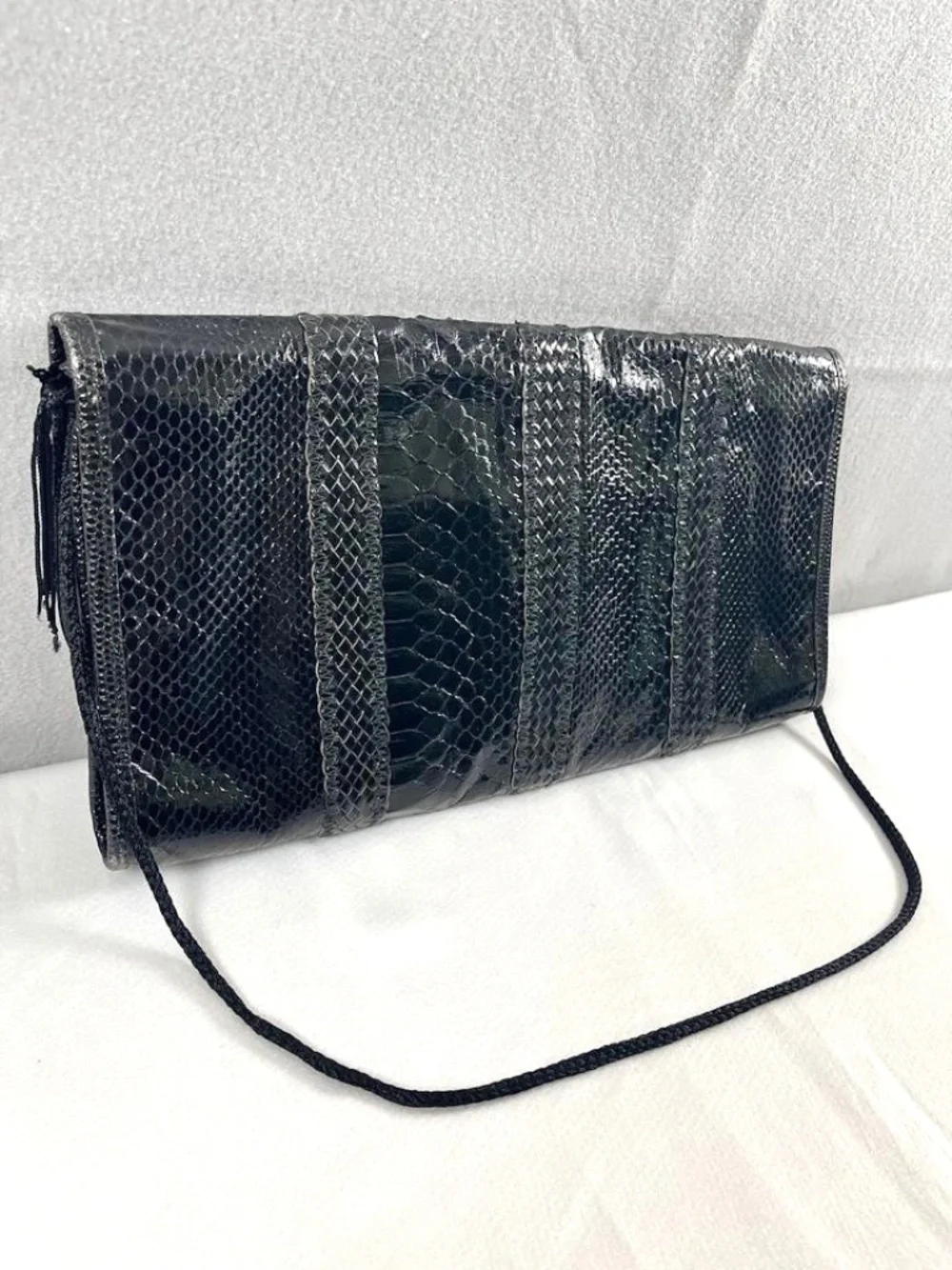 VTG Vasilis for Trotting Genuine Black Snakeskin Exotic Python Clutch Italian